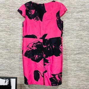 Chetta B Pink & Black Abstract Floral Sheath 90s Dress Size 10